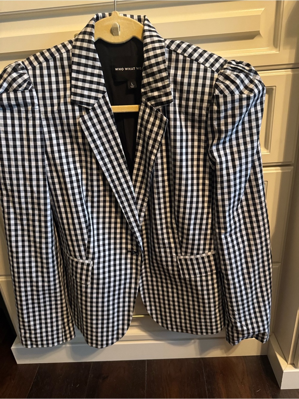 Who What Wear Black and White Gingham Notch-Collar Blazer